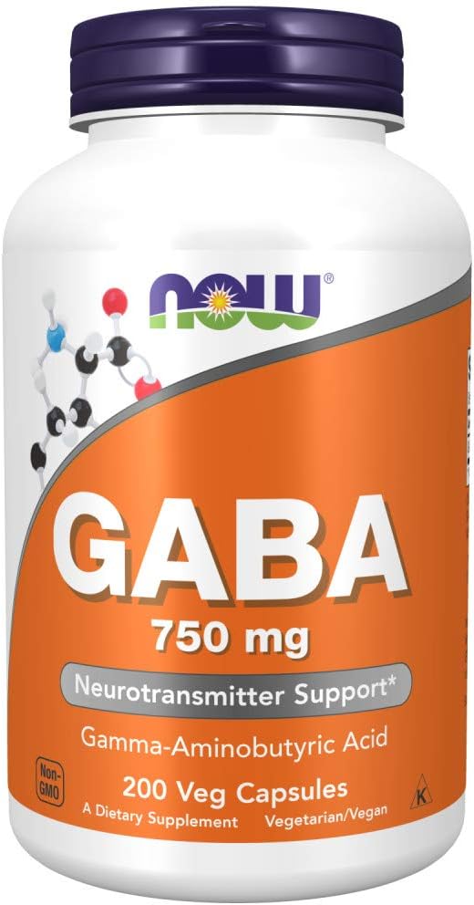 NOW Foods GABA (Gamma-Aminobutyric Acid) 750 mg, 200 Vegetable Capsules - görsel 1