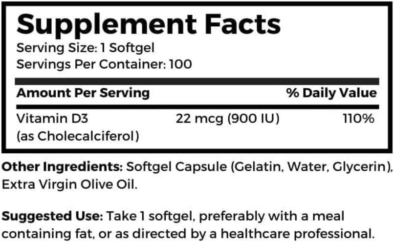 Dr Clark Store Vitamin D3, 900 IU, 100 Soft gel capsule Capsules – Soya-free - görsel 2