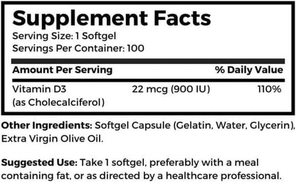Dr Clark Store Vitamin D3, 900 IU, 100 Soft gel capsule Capsules – Soya-free