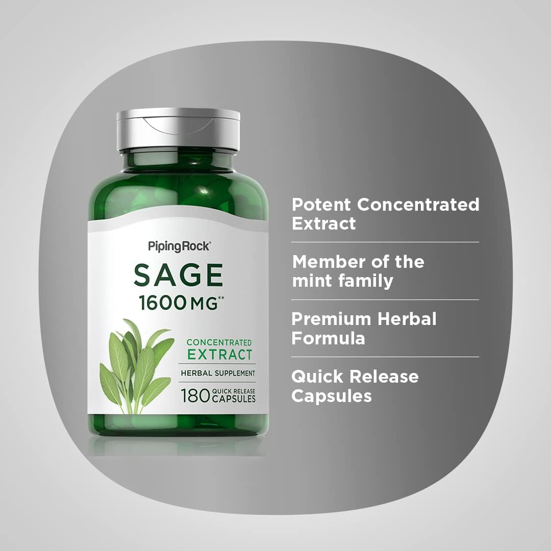 Piping Rock Sage Supplement, 180 Capsules, Concentrated Herbal Extract, Non-GMO & Gluten-free - görsel 4
