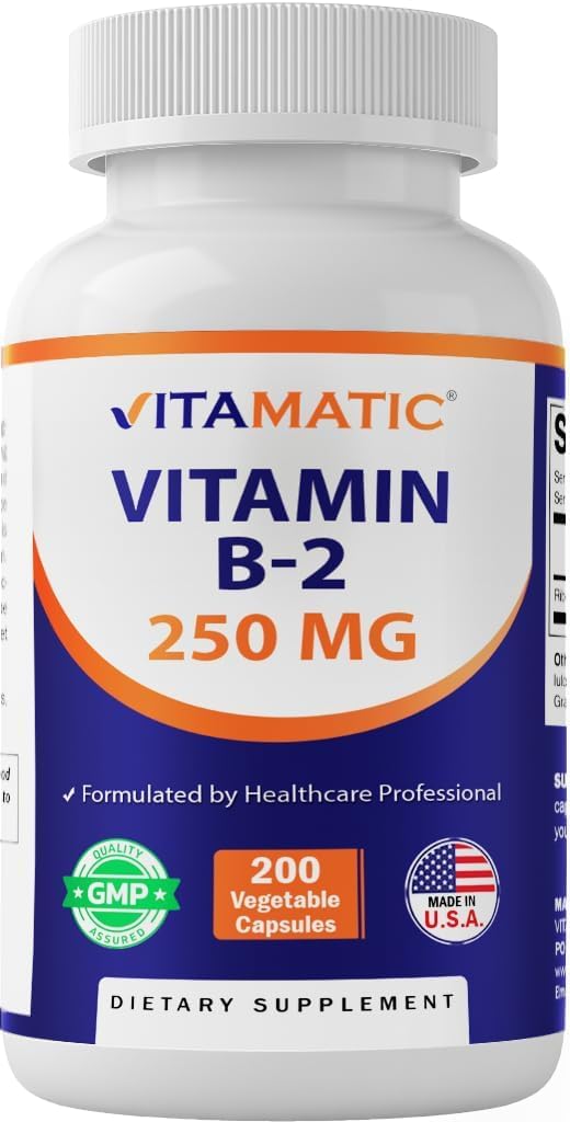 Vitamin B2 (Riboflavin) 250 mg, 200 Vegetarian Capsules – Contributes to Energy Metabolism, Nervous System Health, Skin & Eye Health, Antioxidant Support – Non-GMO, Gluten-Free - görsel 1