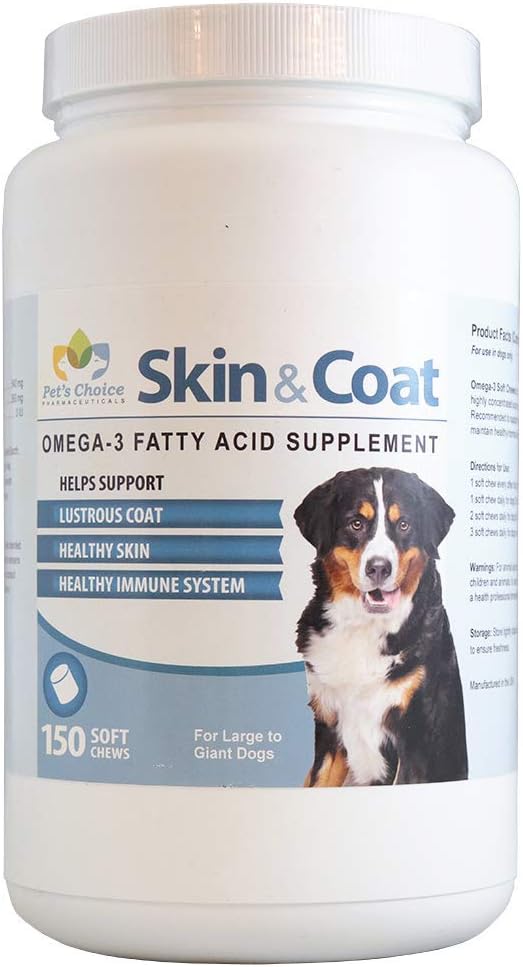 Pet’s Choice Pharmaceuticals Skin & Coat, Omega-3 Soft Chews for Large to Giant Dogs, 150 Chews