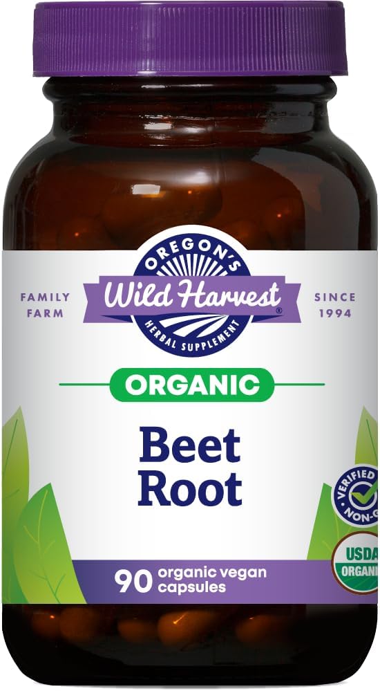 Oregon's Wild Harvest Organic Beetroot Capsules – 90 Vegan Capsules – USDA Certified Organic Beetroot Powder – Non-GMO, Gluten-free, Dairy-Free, Soya-Free – Grown in North America – Made in the USA - görsel 1