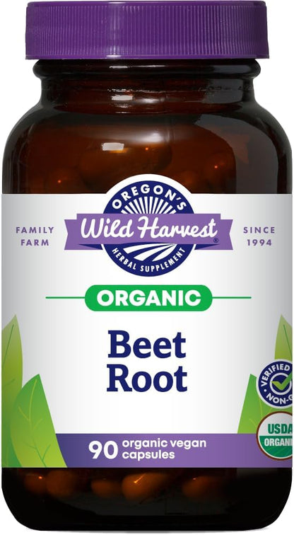 Oregon's Wild Harvest Organic Beetroot Capsules – 90 Vegan Capsules – USDA Certified Organic Beetroot Powder – Non-GMO, Gluten-free, Dairy-Free, Soya-Free – Grown in North America – Made in the USA