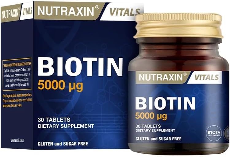 Nutraxin Vitals Biotin 5000 mcg Food Supplement – 30 Tablets - görsel 1
