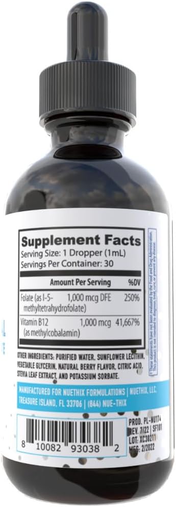 NuEthix Formulations Liposomal B12 with Methyl Folate – Bioactive B Vitamins, 30 ml (30 servings) - görsel 2