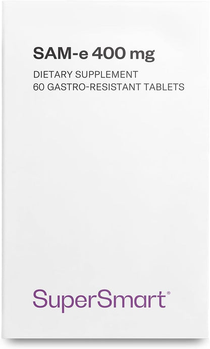 Supersmart SAM-e 400mg (80% Active Isomer S,S) - Advanced S-Adenosyl Methionine Supplement - Non-GMO & Gluten-free - 60 Enteric Coated Tablets
