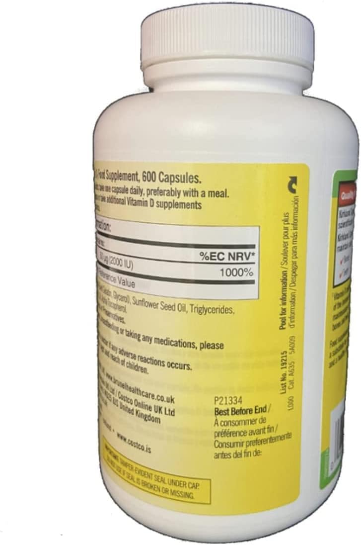 Kirkland Maximum Strength Vitamin D3 600 Softgels (Pack of 2) - görsel 2