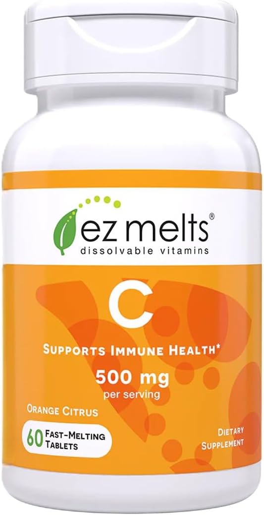 EZ Melts Vitamin C - Antioxidant & Immune Support - Orange Citrus - 60 Soluble Tablets (30 Servings) - görsel 1