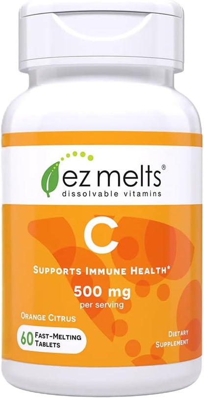 EZ Melts Vitamin C - Antioxidant & Immune Support - Orange Citrus - 60 Soluble Tablets (30 Servings)