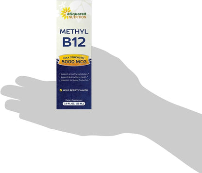 aSquared Nutrition Vitamin B12 Sublingual Liquid Drops - 5000 mcg Methylcobalamin - Wild Berry Flavour - 60 ml