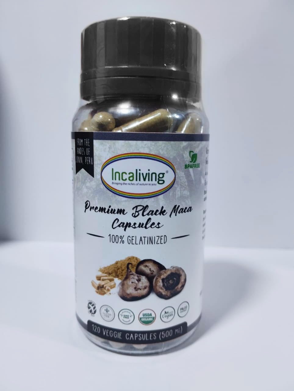 Incaliving Premium Black Maca Veggie Capsules – 120 Count, Organic Peruvian Maca - görsel 1