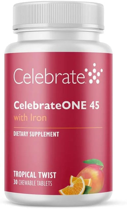 CelebrateONE 45 Bariatric Multivitamin with Iron, Once Daily Tropical Twist Flavour Chewable – 30 Tablets