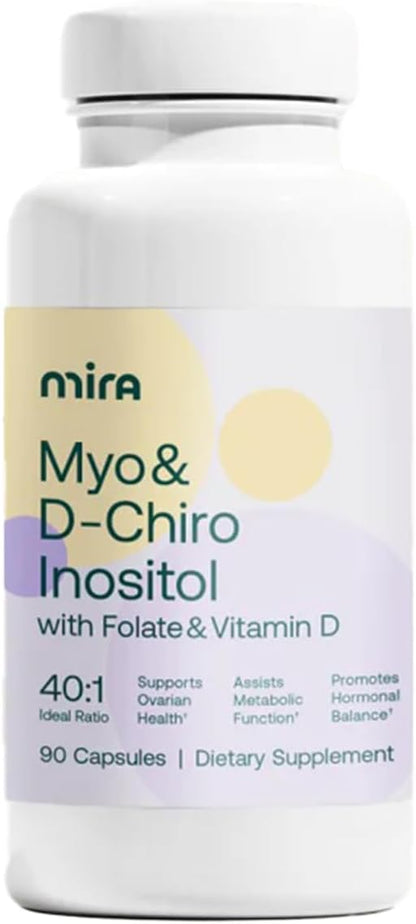 MIRA PCOS Supplement - Myo-Inositol & D-Chiro-Inositol 40:1 Ratio - Hormonal Balance & Ovarian Support - 90 Capsules