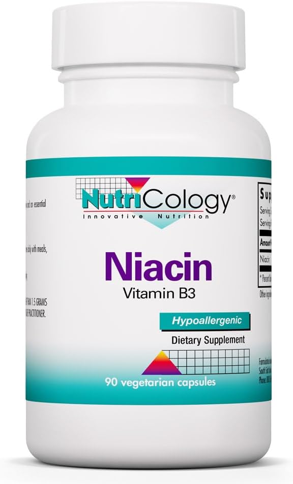 NutriCology Niacin - Vitamin B3 (Nicotinic Acid) Supplement - Supports Energy Metabolism & Redox Function - Hypoallergenic - 90 Capsules - görsel 1