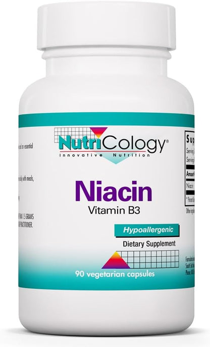 NutriCology Niacin - Vitamin B3 (Nicotinic Acid) Supplement - Supports Energy Metabolism & Redox Function - Hypoallergenic - 90 Capsules