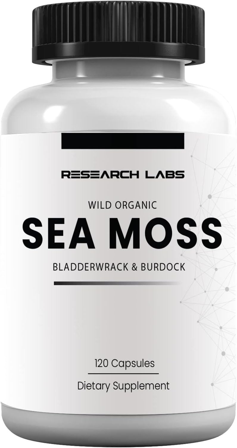 Research Labs Organic Irish Sea Moss Capsules — Raw Wildcrafted Sea Moss with Bladderwrack & Burdock Root, 120 Capsules - görsel 1