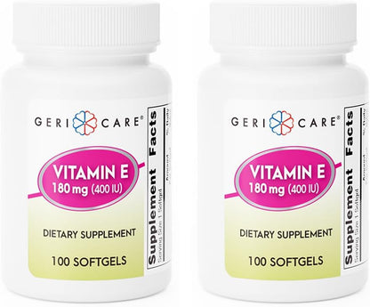 GeriCare High-Potency Vitamin E Capsules – 400 IU for Skin and Immune Support, 180 mg | 100 Count