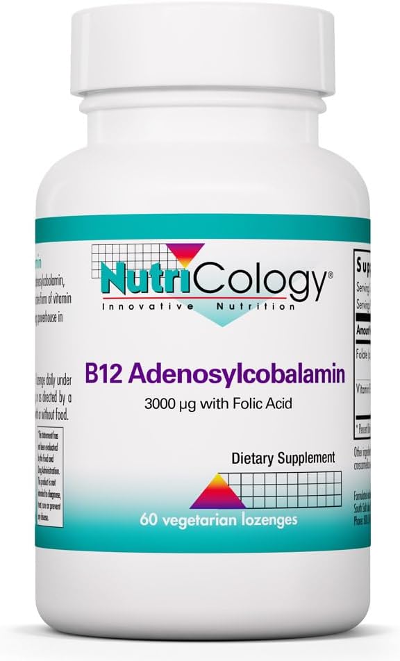 Nutricology B12 Adenosylcobalamin 3000 mcg - Active Vitamin B12 Lozenges - Mitochondrial Energy & Nerve Support - Vegetarian - 60 Lozenges - görsel 1