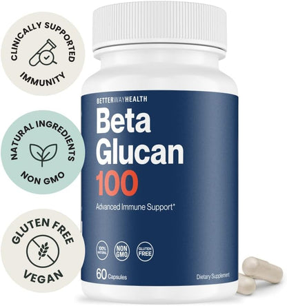 Better Way Health Beta Glucan 100: Highly Purified 1,3/1,6 Beta Glucan for Immune Support (100mg, 60 Capsules)