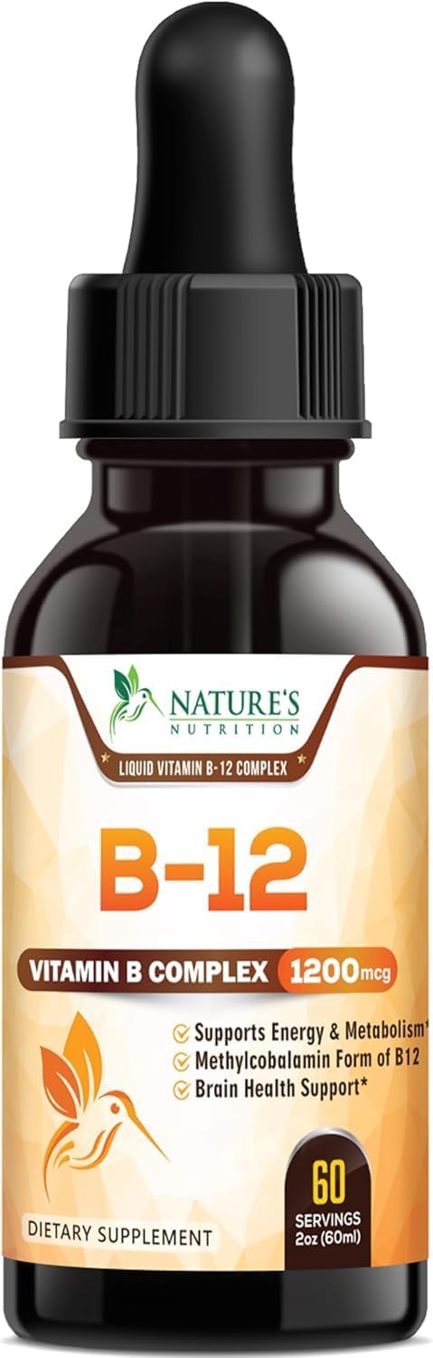 Vitamin B12 Drops - Extra Strength Methylcobalamin Super B Complex - Sublingual Liquid for Energy, Nervous System & Metabolism Support - Raspberry Flavoured - 60 ml - görsel 1