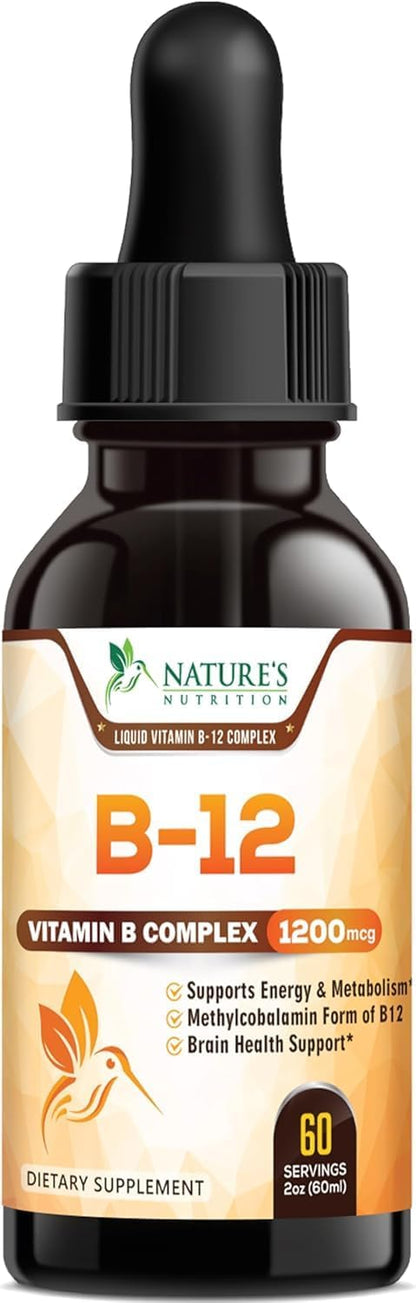 Vitamin B12 Drops - Extra Strength Methylcobalamin Super B Complex - Sublingual Liquid for Energy, Nervous System & Metabolism Support - Raspberry Flavoured - 60 ml