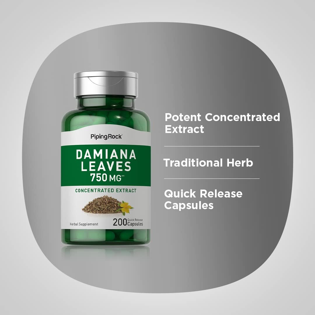 Piping Rock Damiana Leaf Capsules | 200 Capsules | Traditional Herbal Supplement | Non-GMO, Gluten-free - görsel 4