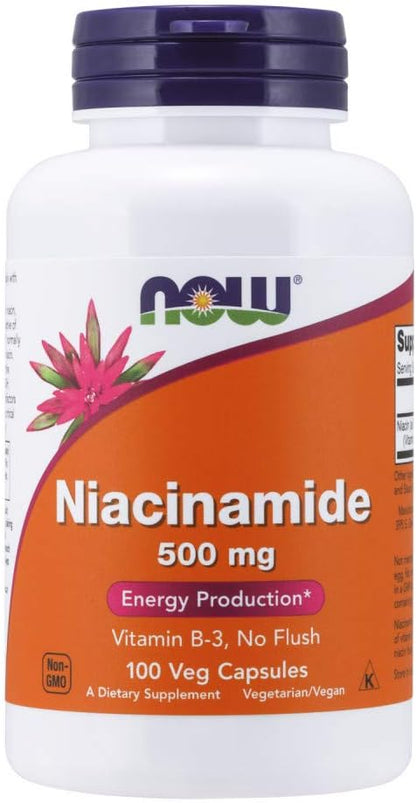 NOW Foods Niacinamide 500 mg, 100 Capsules (Pack of 4)