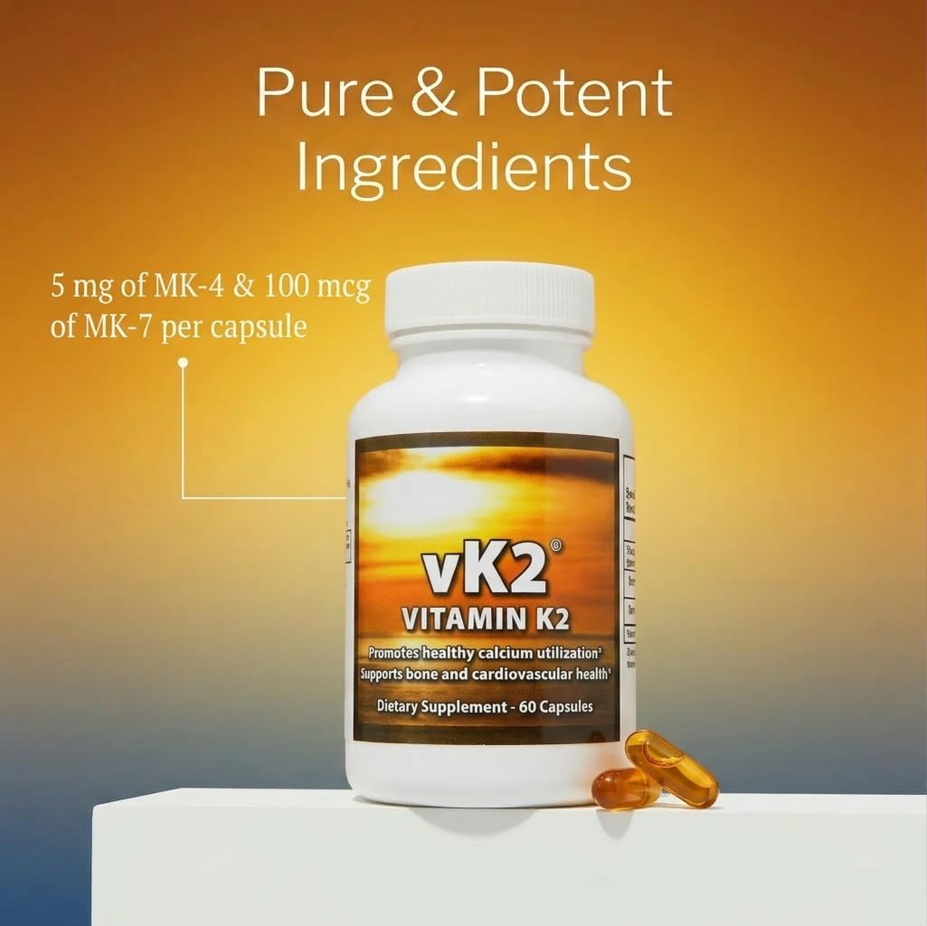 vK2 Vitamin K2 MK-4 & MK-7 – Bone and Heart Support – 60 Capsules - görsel 1
