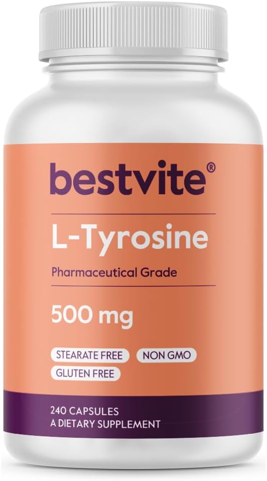 BESTVITE L-Tyrosine 500mg (240 Capsules) – No Stearates – Non-GMO – Gluten-free - görsel 1