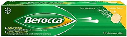Berocca Energy Vitamin Tablets, Mango Flavour – High-dose B Complex with B12, C & Magnesium (15 Tablets)