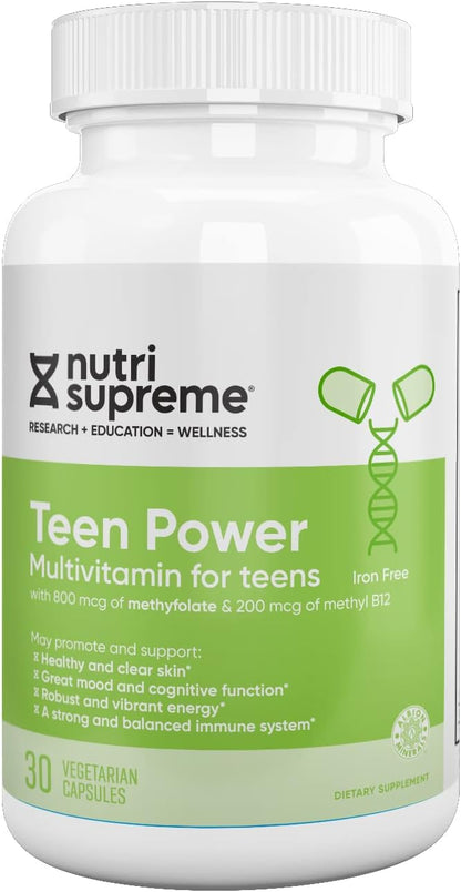 Nutri Supreme Teen Multivitamin for Boys and Girls Aged 12-17, Kosher One-a-Day Teen Supplement, Formulated for Teen Development and Immune Health, 30 Capsules