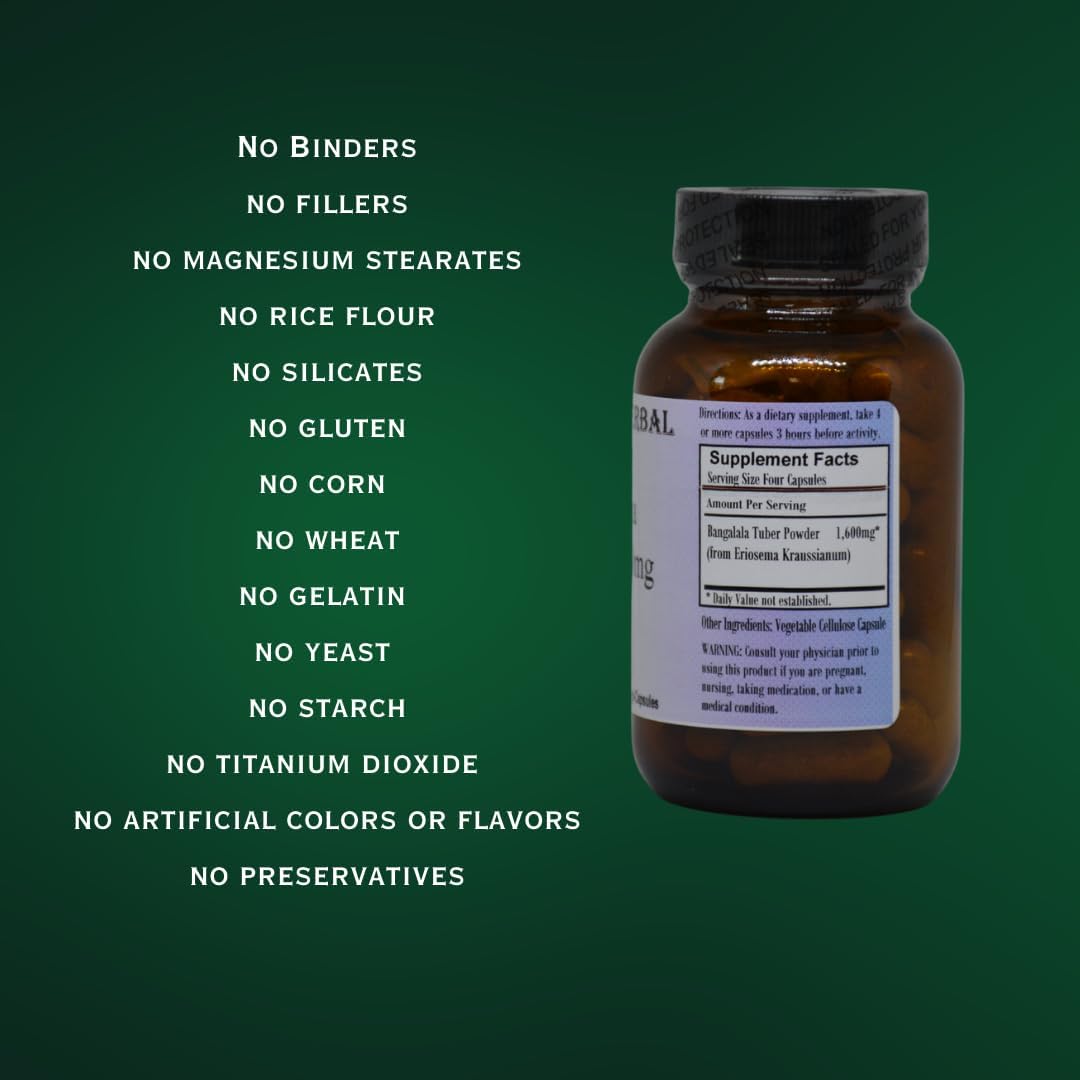 Barlowe's Herbal Elixirs Bangalala (Eriosema Kraussianum) - 400mg Capsules - 60 Capsules - görsel 4