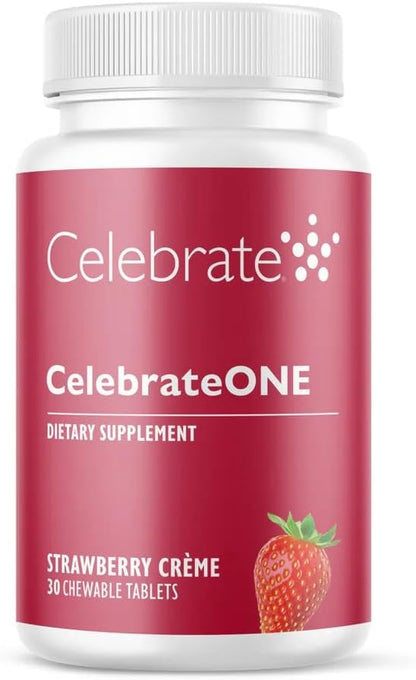 Celebrate Vitamins CelebrateONE Chewables, Iron-Free Bariatric Multivitamin, Strawberry Creme, 30 Tablets – Image 1