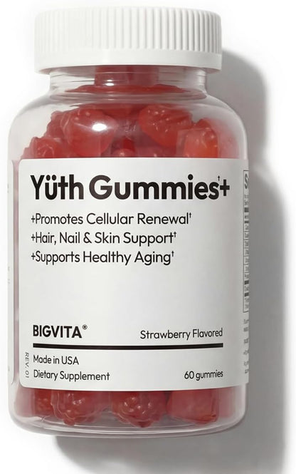 BIGVITA Yuth Gummies + | Spermidine Gummies for Hair Growth, Skin & Nails | High-Purity Spermidine Food Supplement for Cellular Renewal & Anti-Ageing | Collagen Support with Vitamin C & Vitamin A