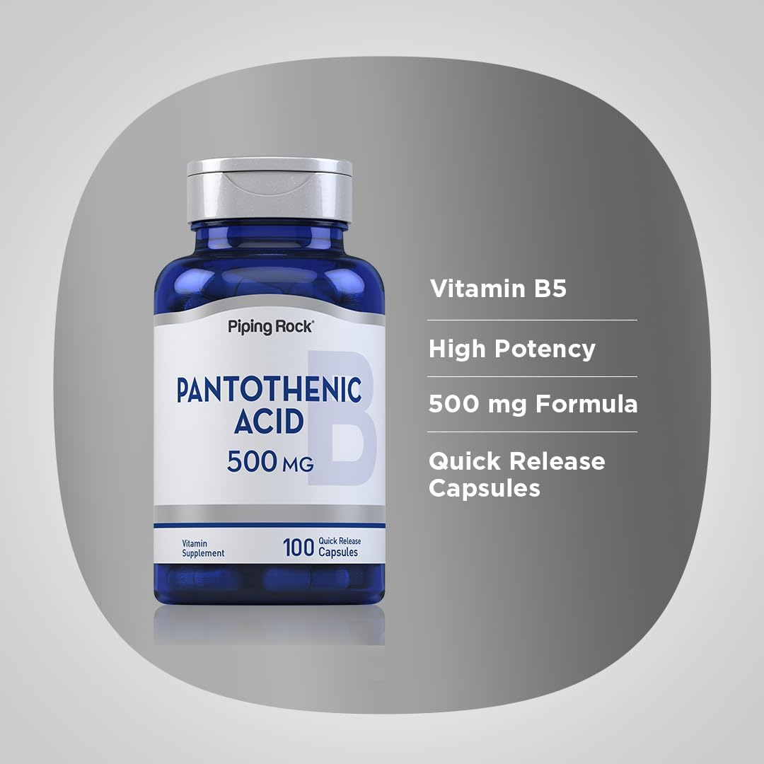 Piping Rock Pantothenic Acid 500mg - 100 Capsules | Vitamin B5 as Calcium d-Pantothenate - görsel 4