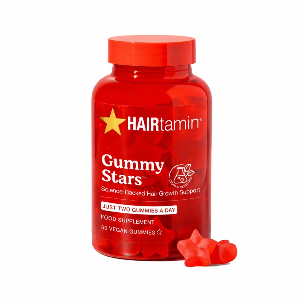 HAIRtamin Vegan Gummy Stars Hair Vitamins – Non-GMO Natural Biotin Gummies for Healthy Hair, Skin and Nails (3-Pack) - görsel 8