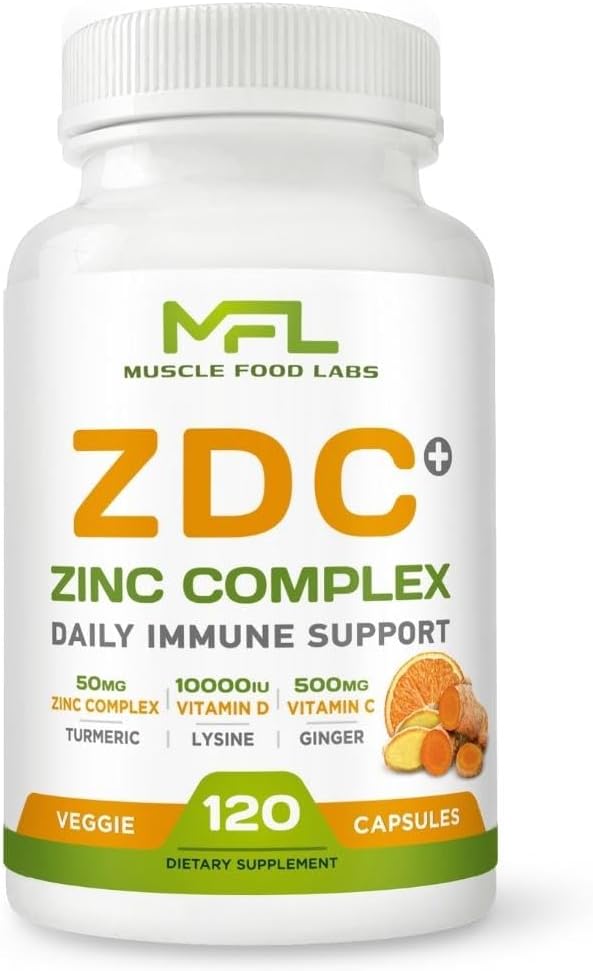 ZDC Plus Vitamin C 500mg with D3, Zinc, Turmeric, Ginger, Lysine - 120 Vegetable Capsules - görsel 1