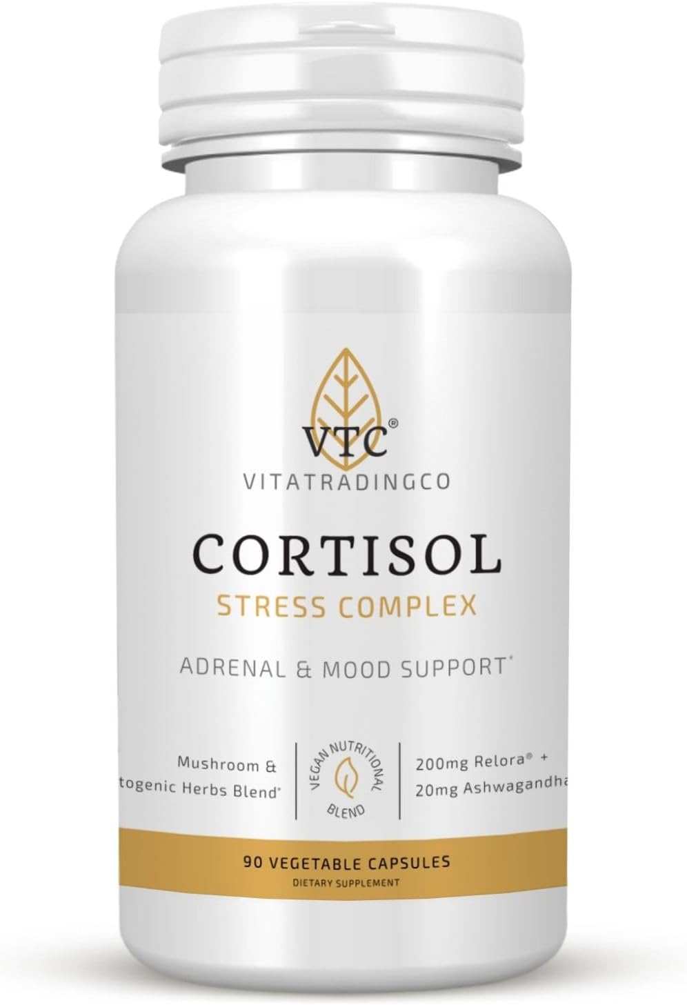 VTC VitaTradingCo. Cortisol Stress Complex | Mushroom & Adaptogenic Herbs Blend | with Clinically Studied Relora & Ashwagandha | Adrenal & Mood Support | 90 Vegan Capsules - görsel 1
