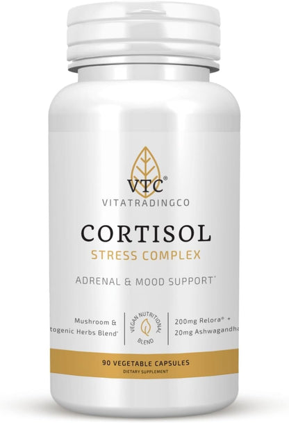 VTC VitaTradingCo. Cortisol Stress Complex | Mushroom & Adaptogenic Herbs Blend | with Clinically Studied Relora & Ashwagandha | Adrenal & Mood Support | 90 Vegan Capsules