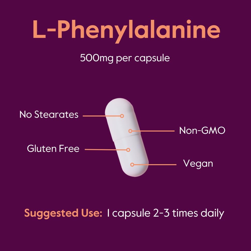 BESTVITE L-Phenylalanine 500mg (120 Vegetarian Capsules) - No Stearates - Vegan - Gluten-free - Non GMO - görsel 5