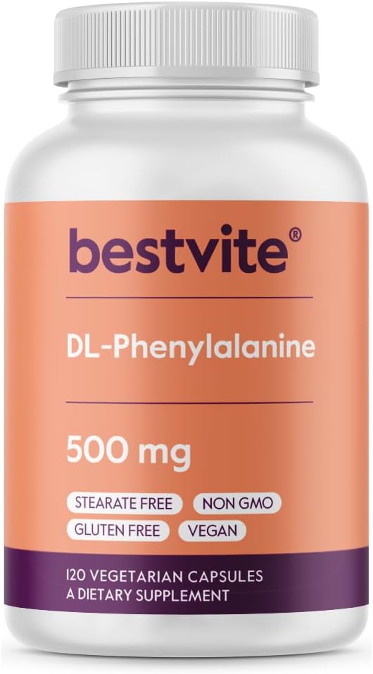BESTVITE DL-Phenylalanine 500 mg - 120 Vegetarian Capsules - Vegan, Gluten-Free, Non-GMO - görsel 1