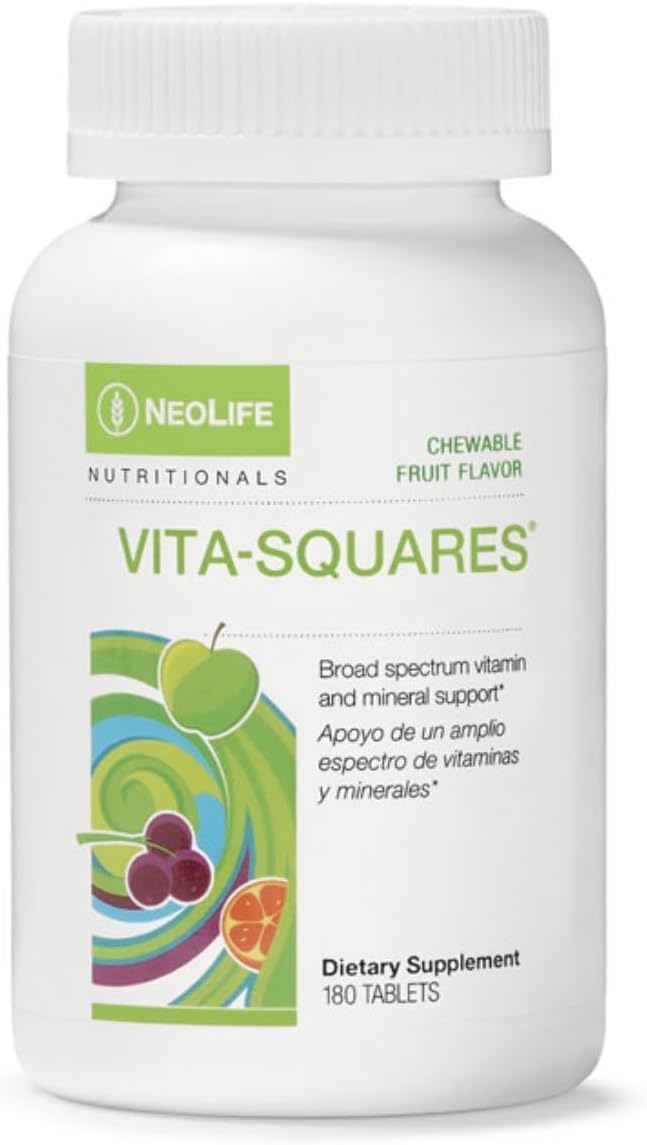 NeoLife Vita-Squares - Chewable Multivitamin for Children, 18 Vitamins & Minerals, Berry-Citrus, 180 Tablets - görsel 1