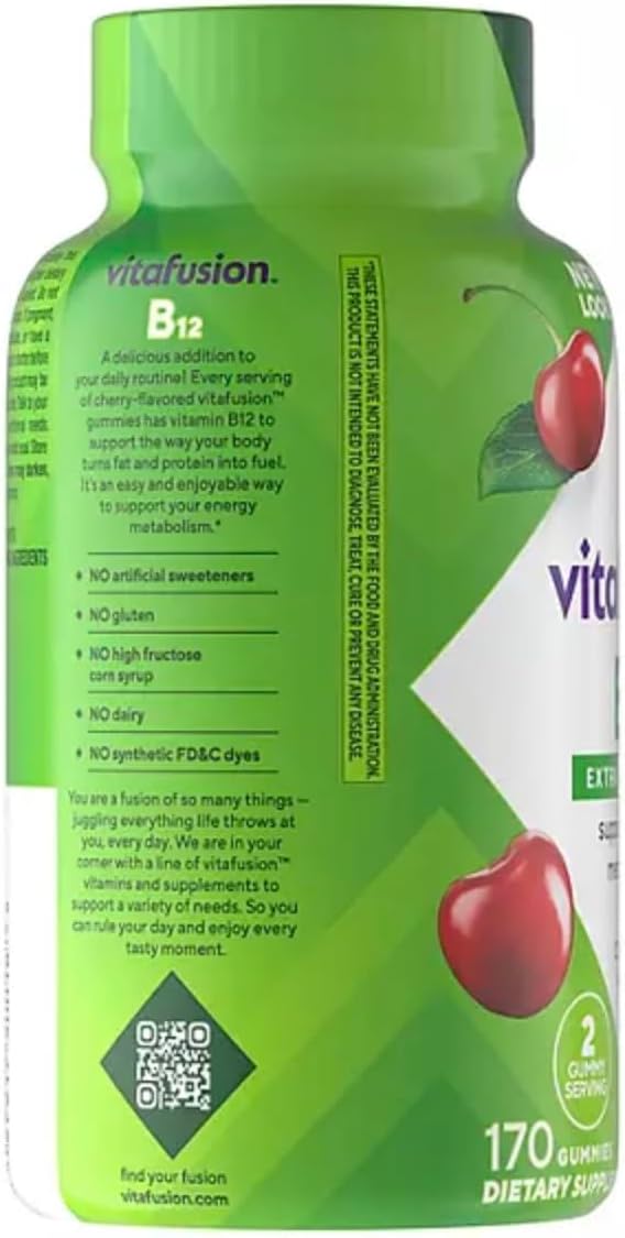 Vitamin B12 Extra Strength Gummy Vitamins - 3000 mcg, Cherry Flavour, 170 Count - görsel 2