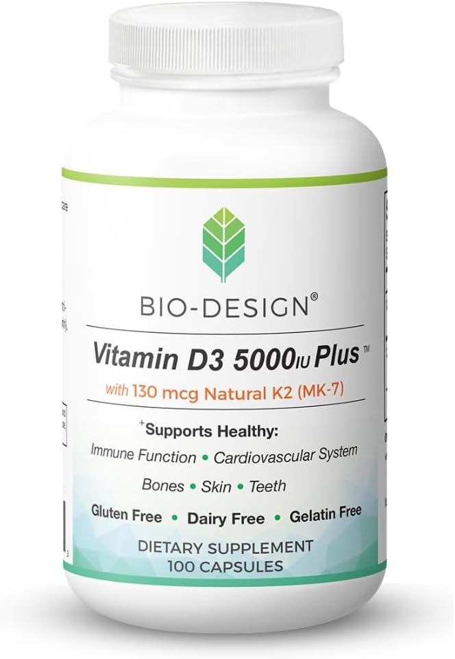 Bio-Design Vitamin D3 5000 IU Plus 130 mcg Natural K2 (MK-7) - 100 Capsules - görsel 1