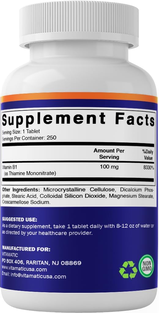 Vitamatic Vitamin B1 (Thiamine Mononitrate) 100mg, 250 Vegetarian Tablets - görsel 7
