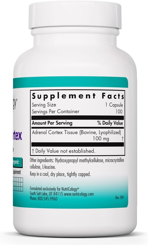 NutriCology Adrenal Cortex – Bovine Glandular Food Supplement 100 mg – 100 Vegicaps - görsel 2