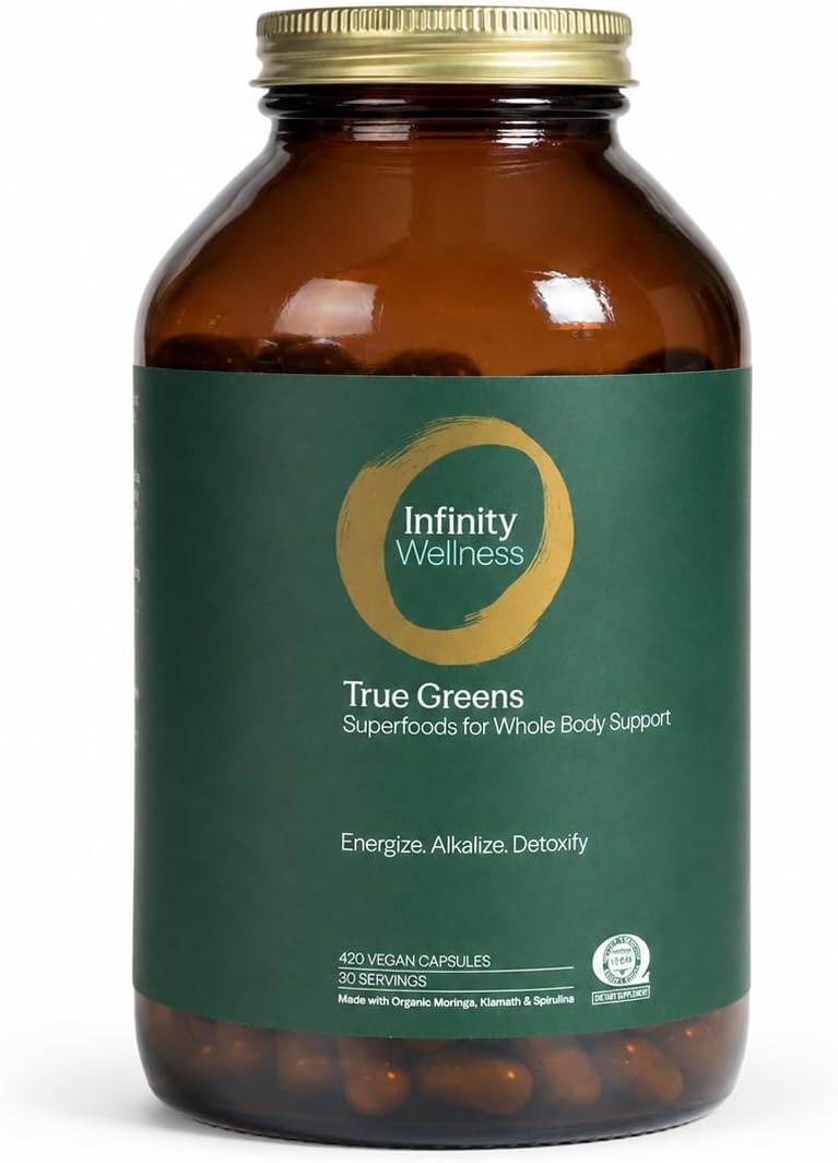Infinity Greens Superfood Capsules - Blue-Green Algae Based with 28 Organic Superfoods, No Fillers or Grasses, Low-Temperature Dehydrated (34 Servings) - görsel 1
