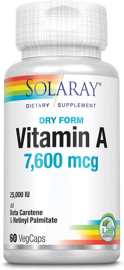 Solaray, Dry Form Vitamin A, 7,500 mcg, 60 VegCaps - görsel 1
