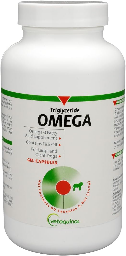 Vetoquinol Triglyceride Omega - Fish Oil for Dogs & Cats - Supports Healthy Skin, Coat & Normal Immune Response - Supplement with Vitamin Blend for Heart, Eye, Bone & Muscle Support - 60 Capsules - görsel 1